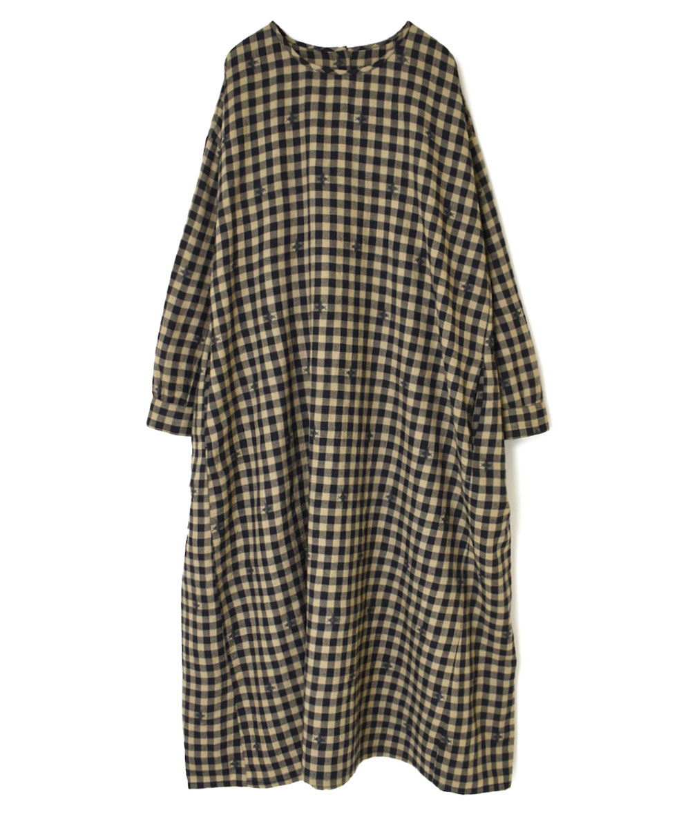 NMDS23602 (ワンピース) WOOL GINGHAM CHECK WITH JACQUARD CREW-NECK DRESS