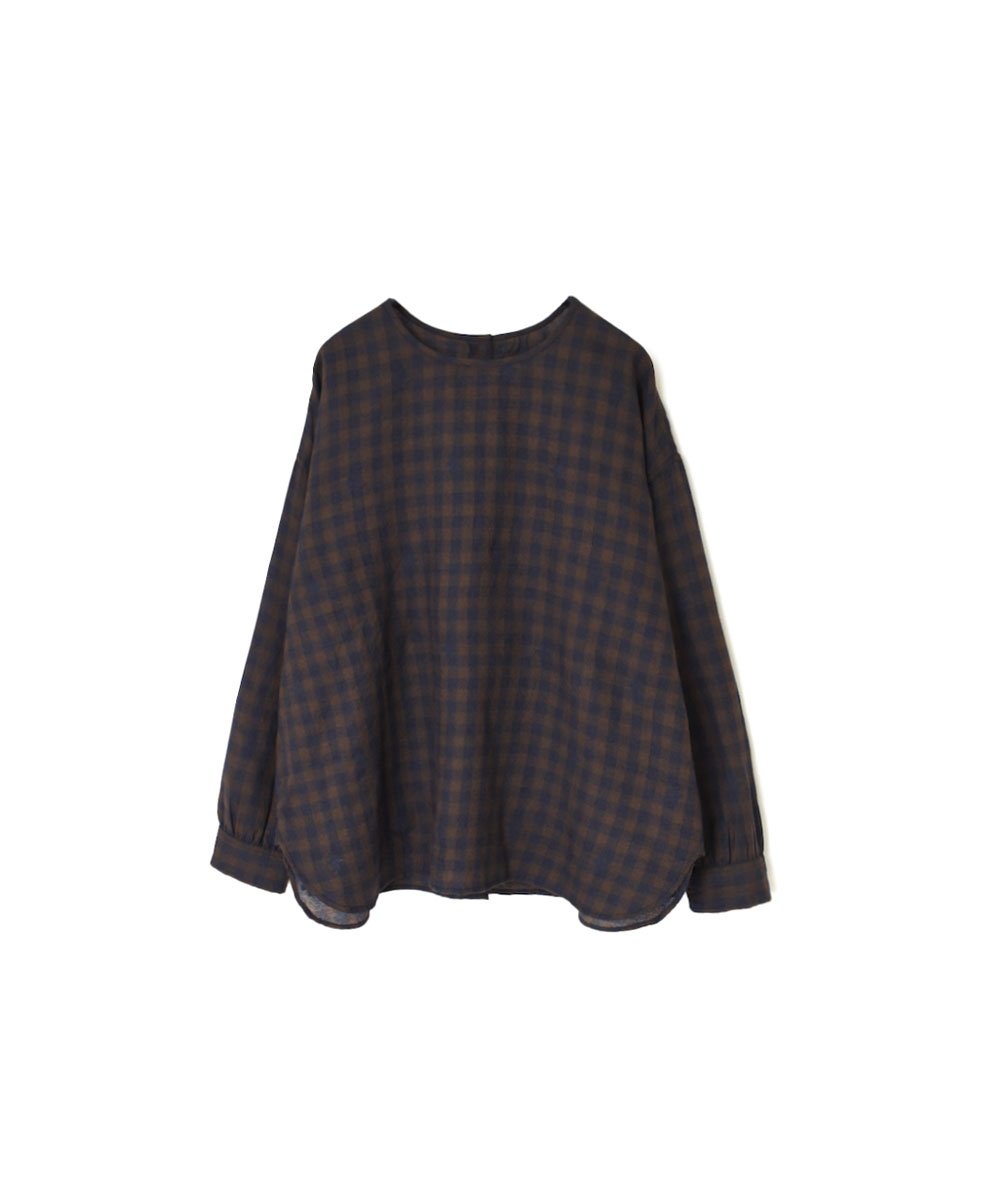 NMDS23601 (ブラウス) WOOL GINGHAM CHECK WITH JACQUARD BACK OPENING CREW-NECK SHIRT