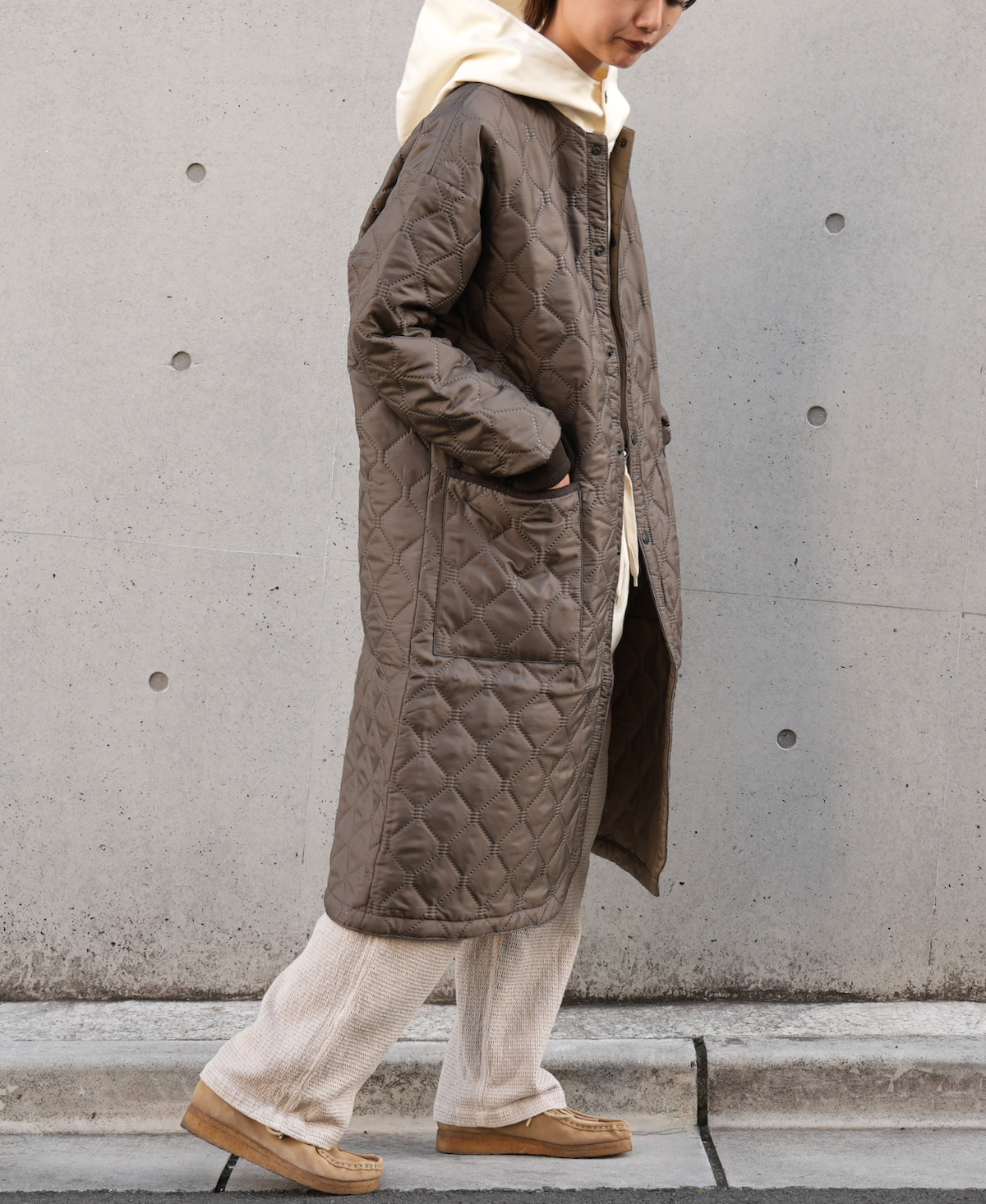 NAM2251PP (コート) POLY×POLY HEAT QUILT OVERSIZED NO COLLAR COAT WITH RIBBED CUFF
