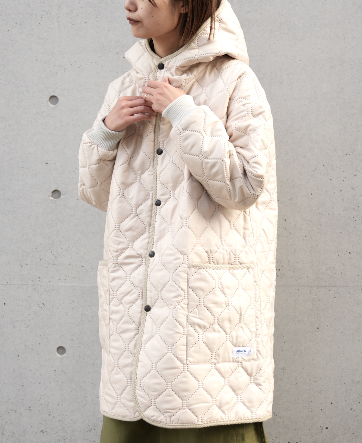 NAM2352PP (コート) POLY×POLY HEAT QUILT OVERSIZED MID-LENGTH HOODED COAT WITH RIBBED CUFF