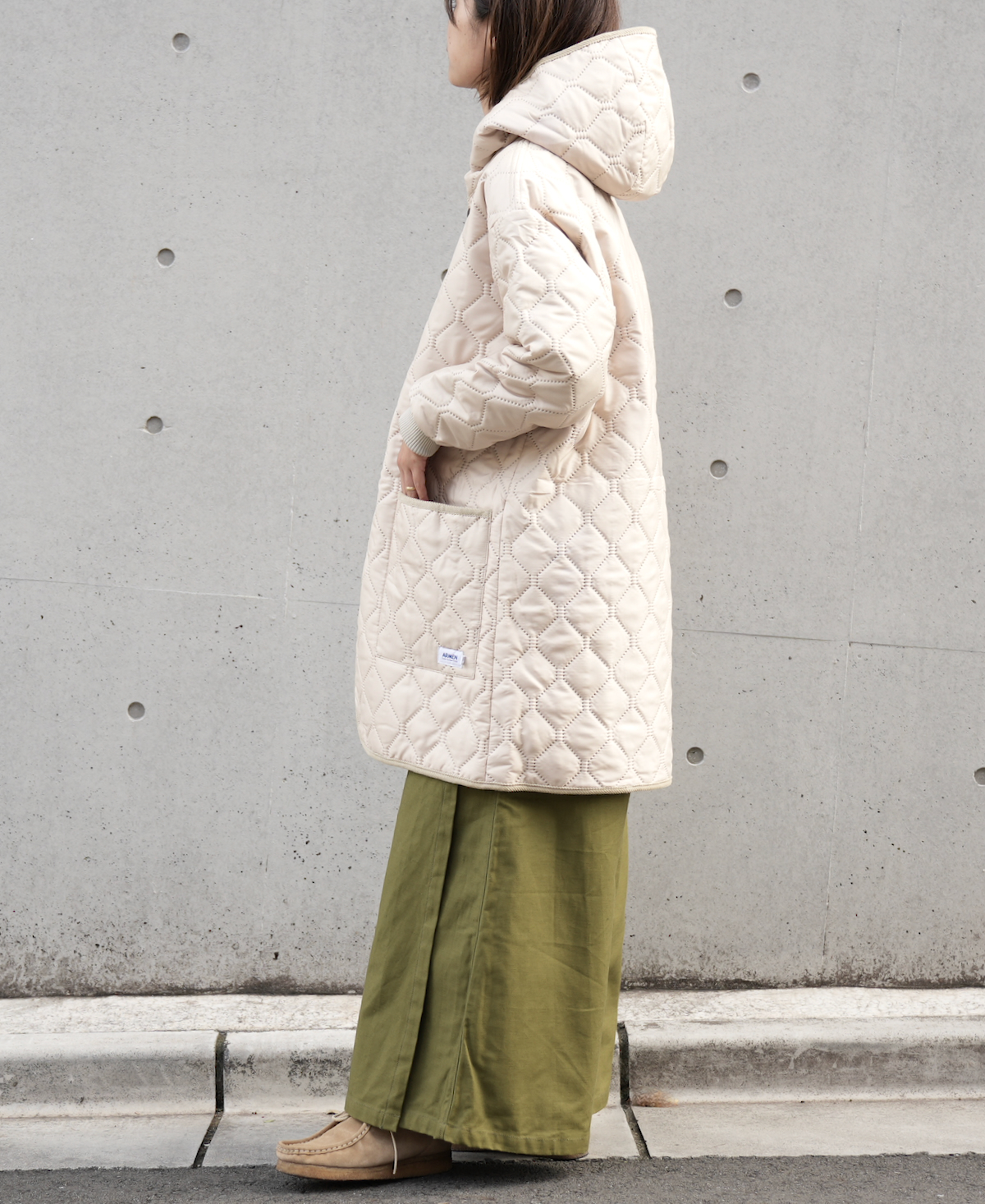 NAM2352PP (コート) POLY×POLY HEAT QUILT OVERSIZED MID-LENGTH HOODED COAT WITH RIBBED CUFF