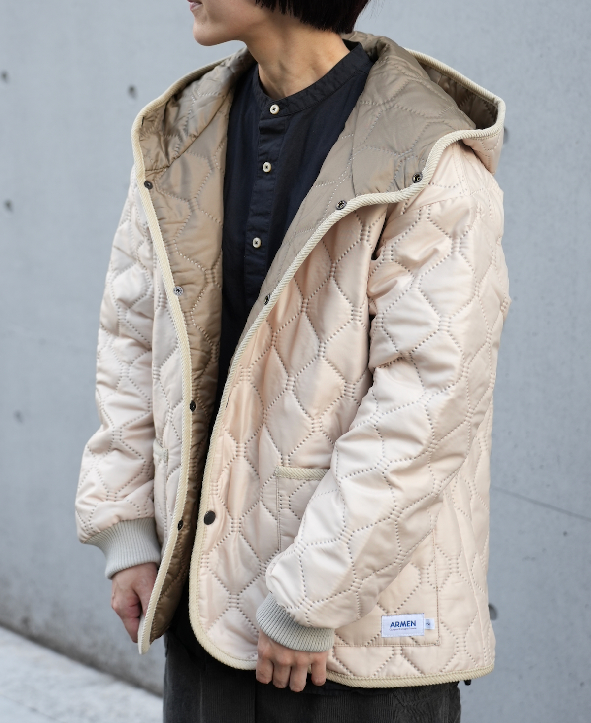 NAM2153PP (ジャケット) POLY×POLY HEAT QUILT OVERSIZED HOODED JACKET WITH RIBBED CUFF