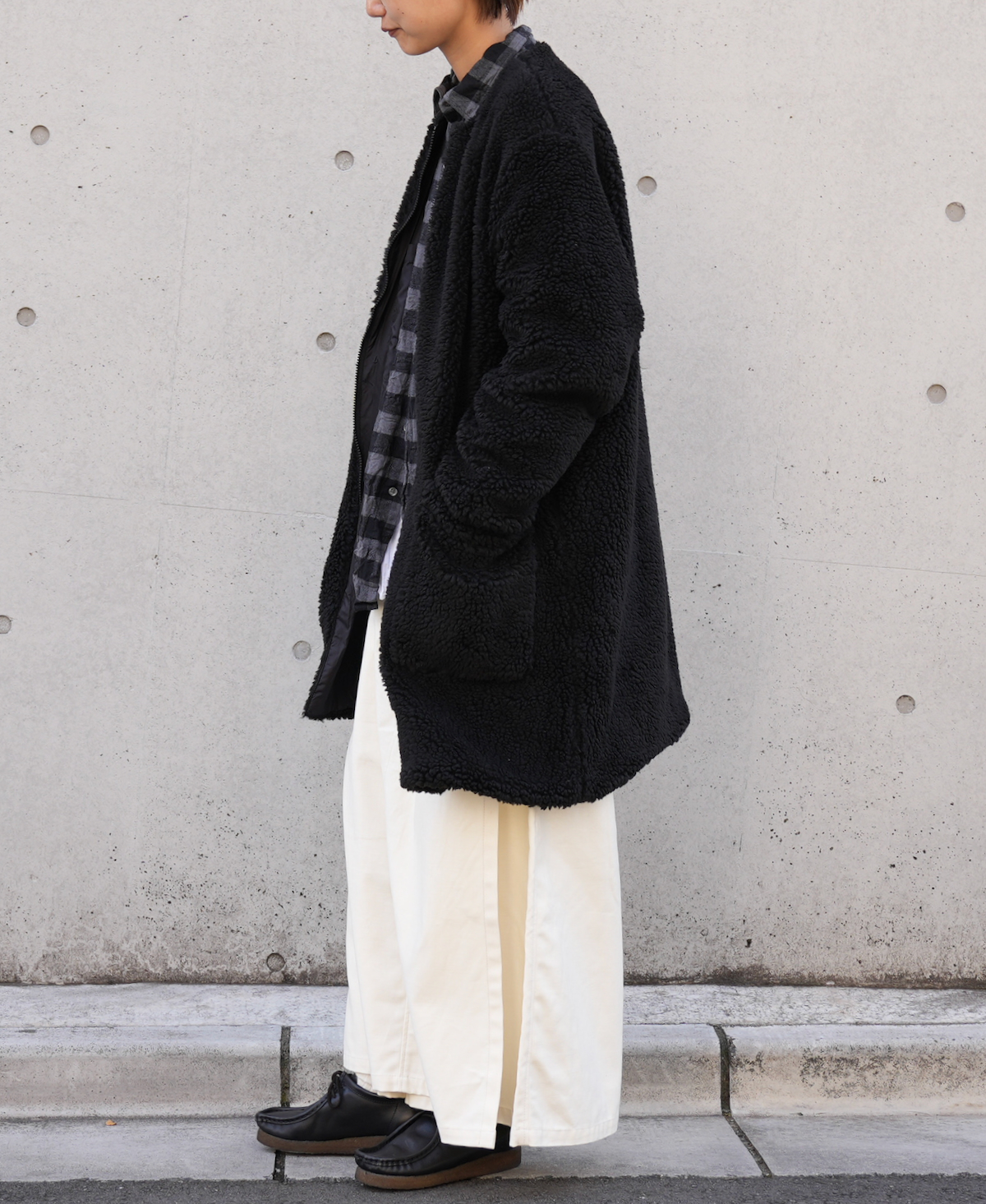ADNAM2364 (コート) FLEECE ZIP-UP REVERSIBLE NO COLLAR COAT