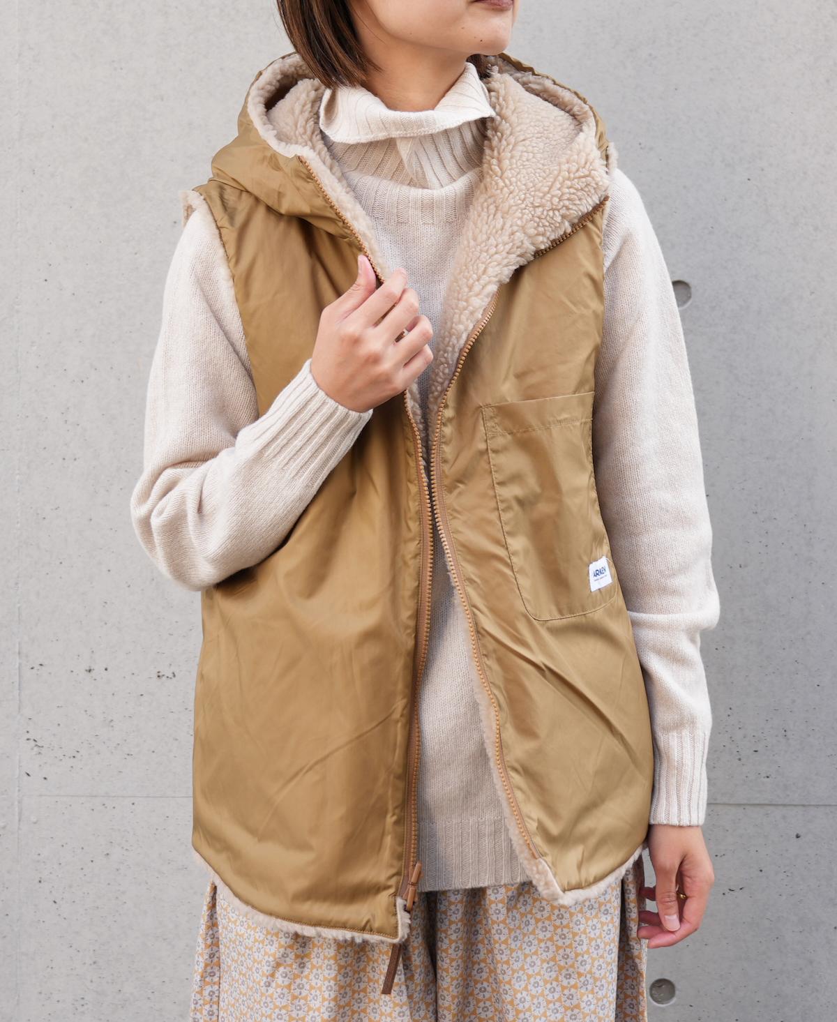 ADNAM2362 (ベスト) FLEECE ZIP-UP REVERSIBLE HOODED VEST