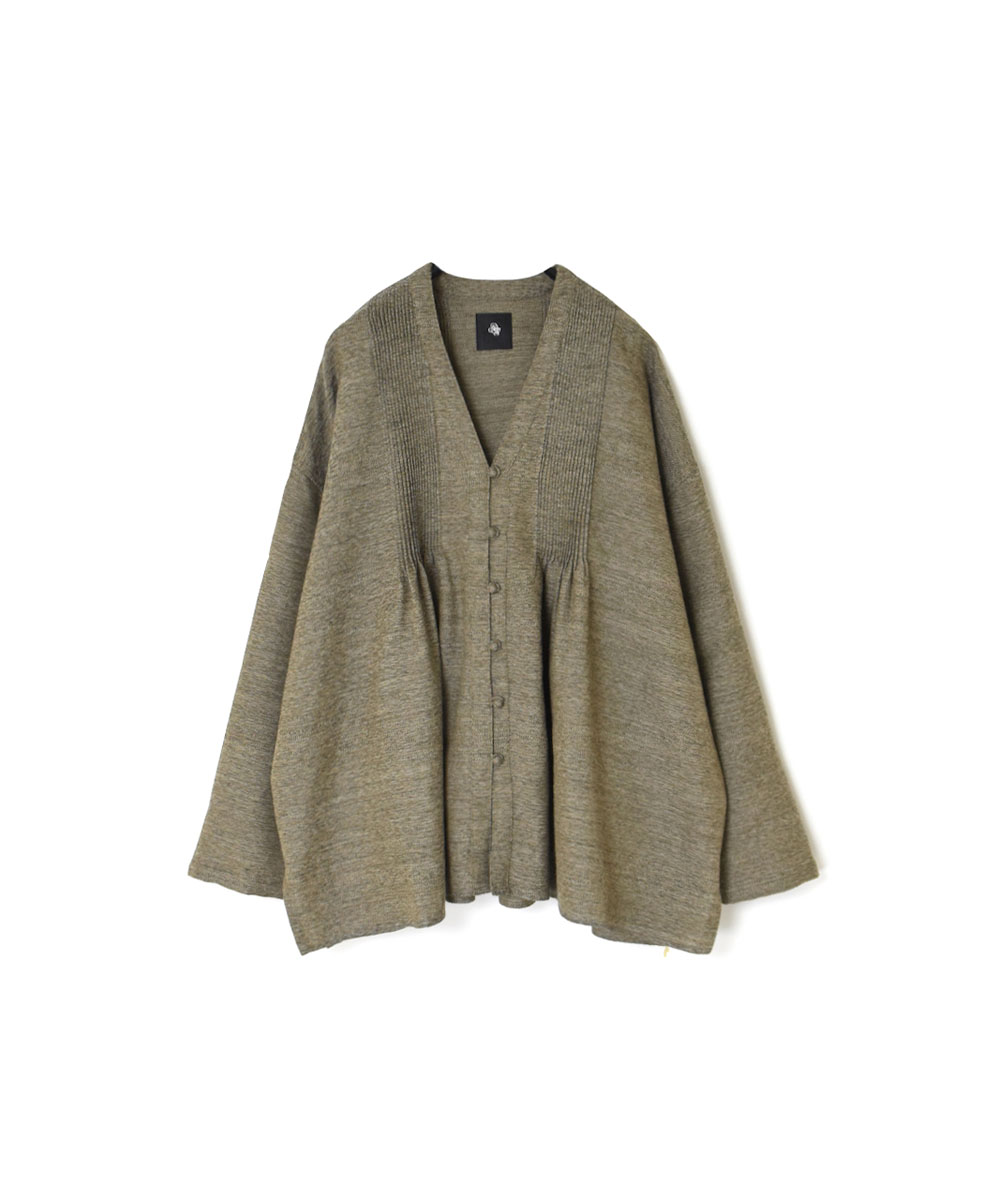 INMDS23752 (ブラウス) TWIST YARN WOOL V-NECK FRONT OPENING BLOUSE WITH MINI PINTUCK
