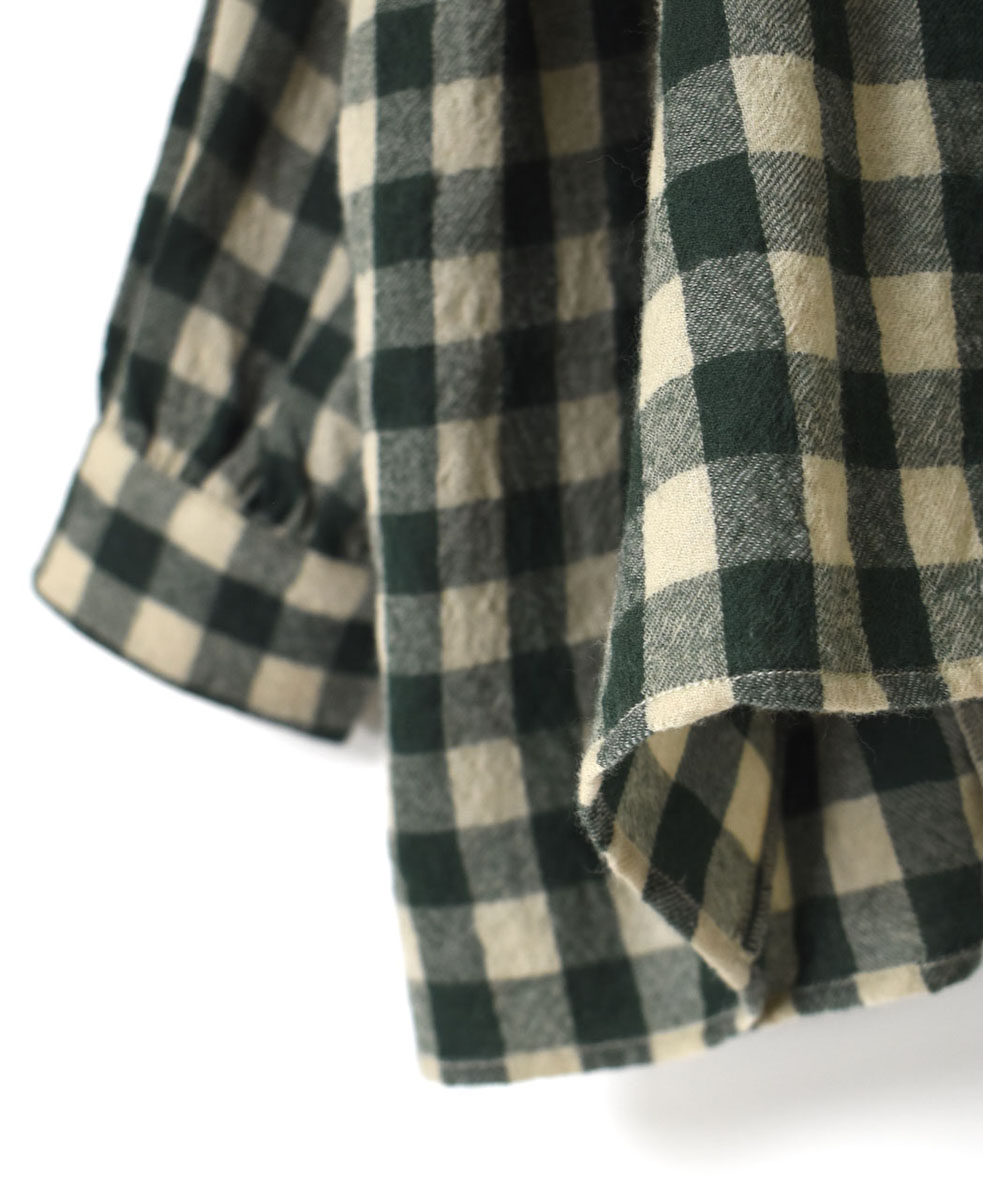 NMDS23591 (シャツ) BOILED WOOL BIG GINGHAM CHECK BANDED SHIRT WITH MINI PINTUCK