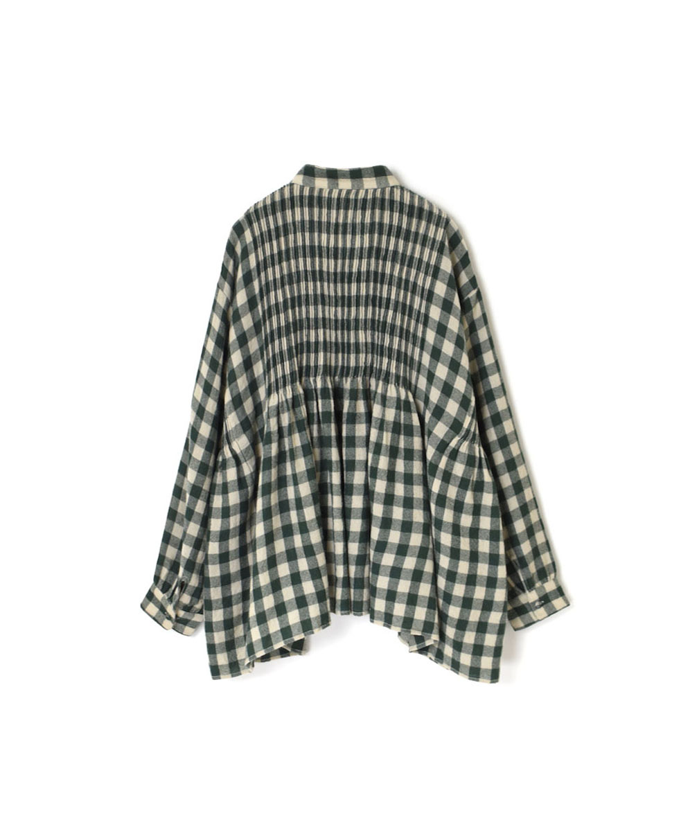 NMDS23591 (シャツ) BOILED WOOL BIG GINGHAM CHECK BANDED SHIRT WITH MINI PINTUCK