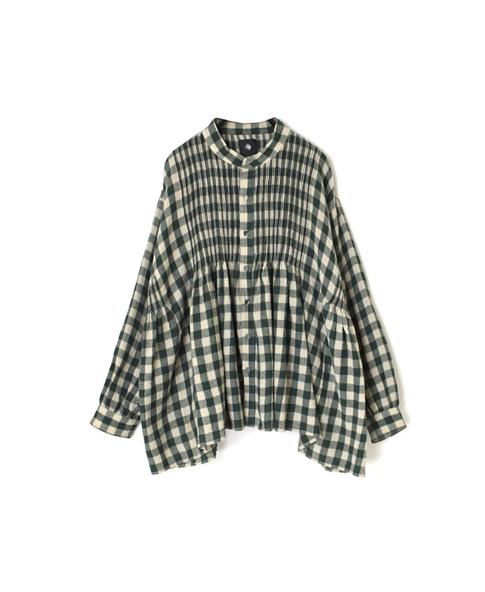 NMDS23591 (シャツ) BOILED WOOL BIG GINGHAM CHECK BANDED SHIRT WITH MINI PINTUCK