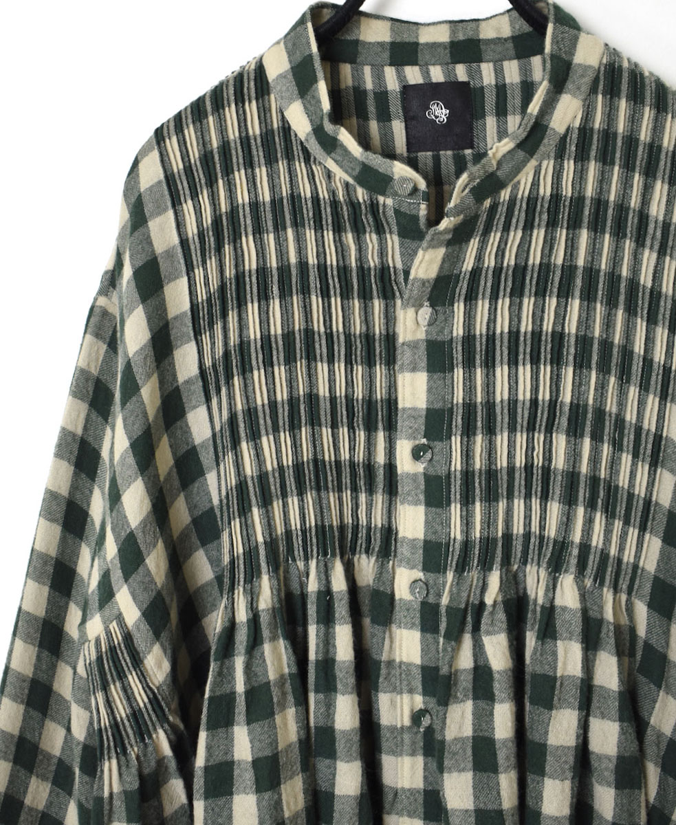 NMDS23591 (シャツ) BOILED WOOL BIG GINGHAM CHECK BANDED SHIRT WITH MINI PINTUCK