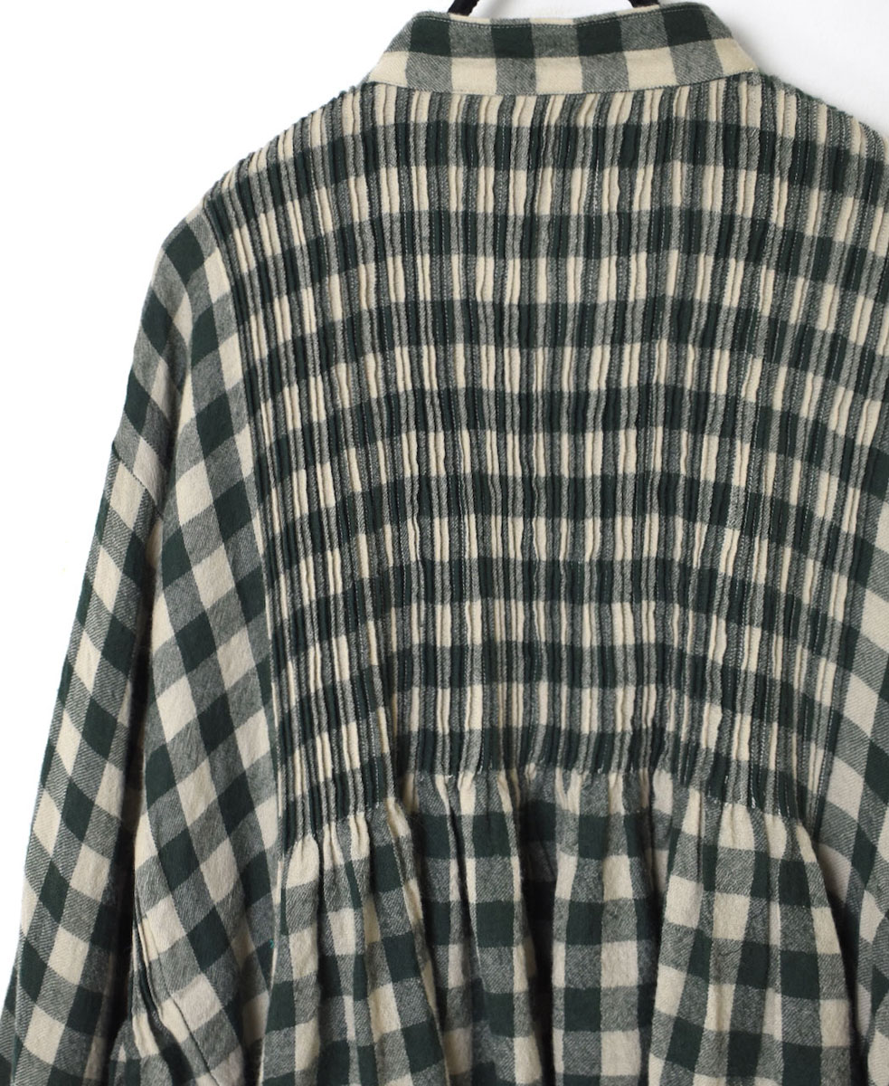 NMDS23591 (シャツ) BOILED WOOL BIG GINGHAM CHECK BANDED SHIRT WITH MINI PINTUCK