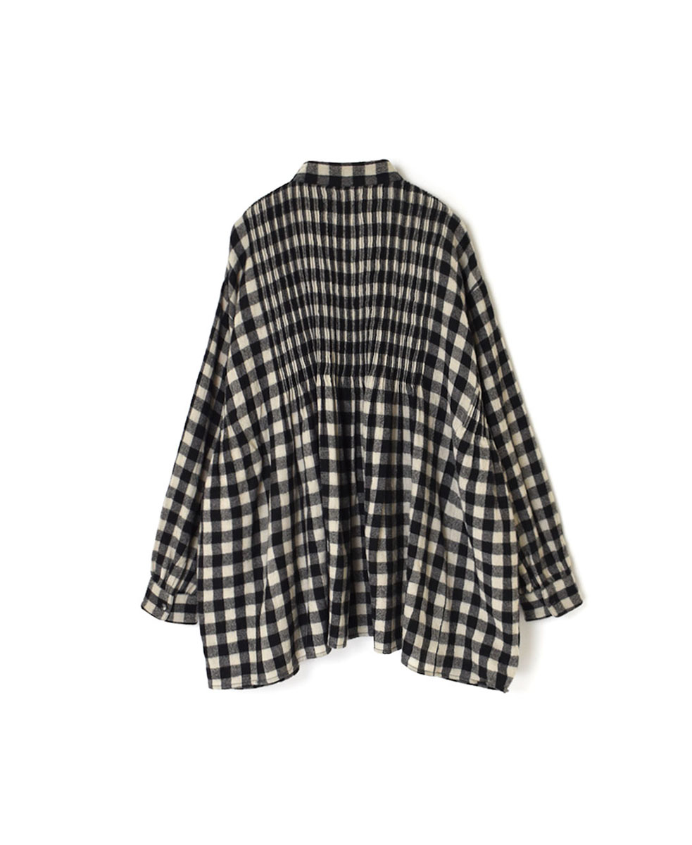 NMDS23591 (シャツ) BOILED WOOL BIG GINGHAM CHECK BANDED SHIRT WITH MINI PINTUCK