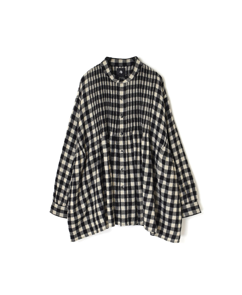NMDS23591 (シャツ) BOILED WOOL BIG GINGHAM CHECK BANDED SHIRT WITH MINI PINTUCK