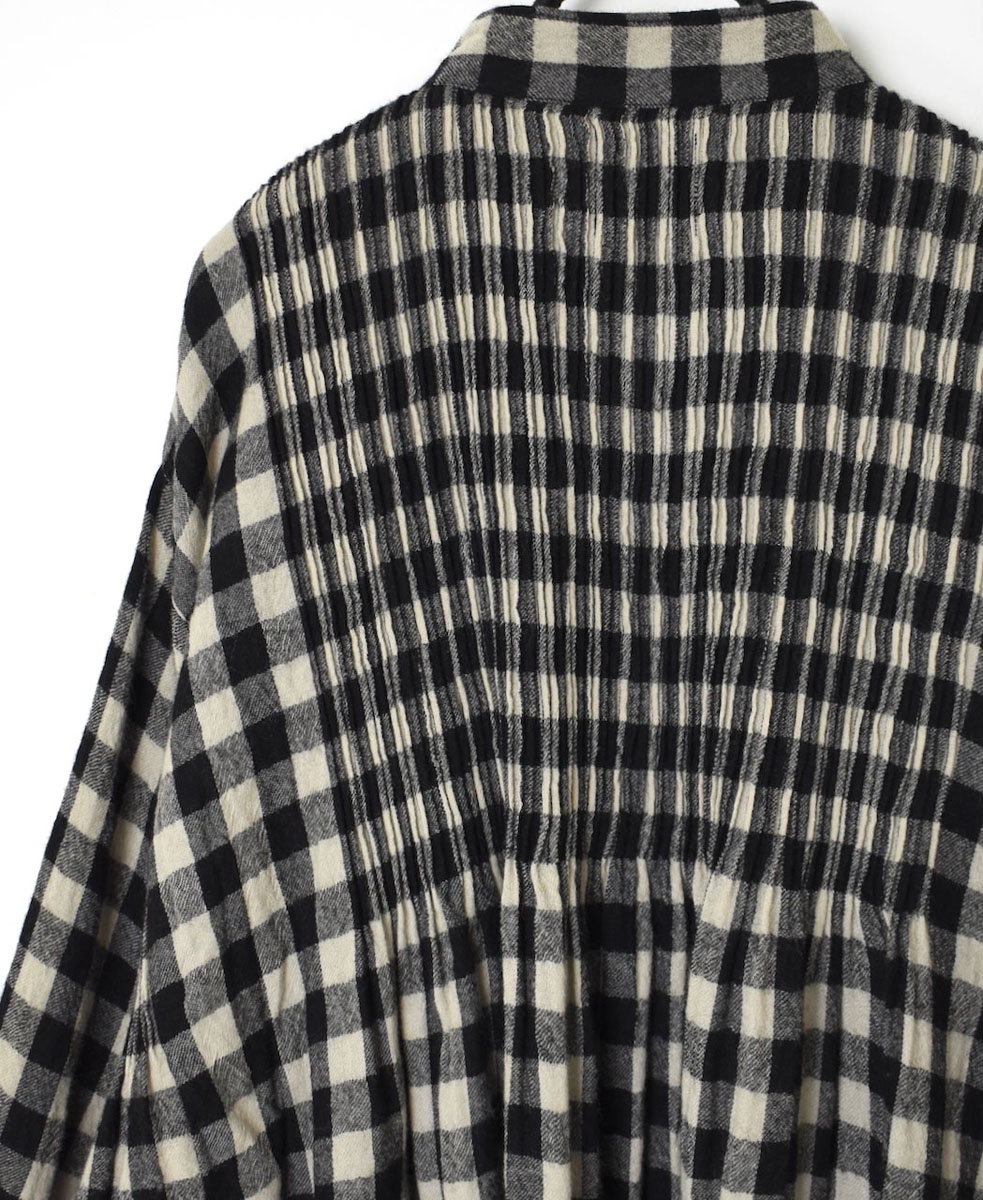 NMDS23591 (シャツ) BOILED WOOL BIG GINGHAM CHECK BANDED SHIRT WITH MINI PINTUCK