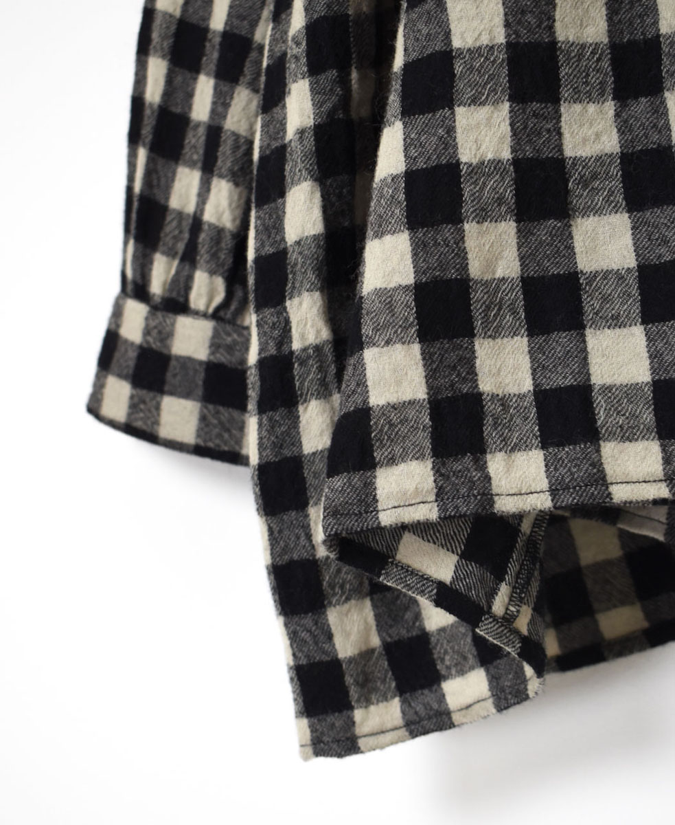 NMDS23591 (シャツ) BOILED WOOL BIG GINGHAM CHECK BANDED SHIRT WITH MINI PINTUCK