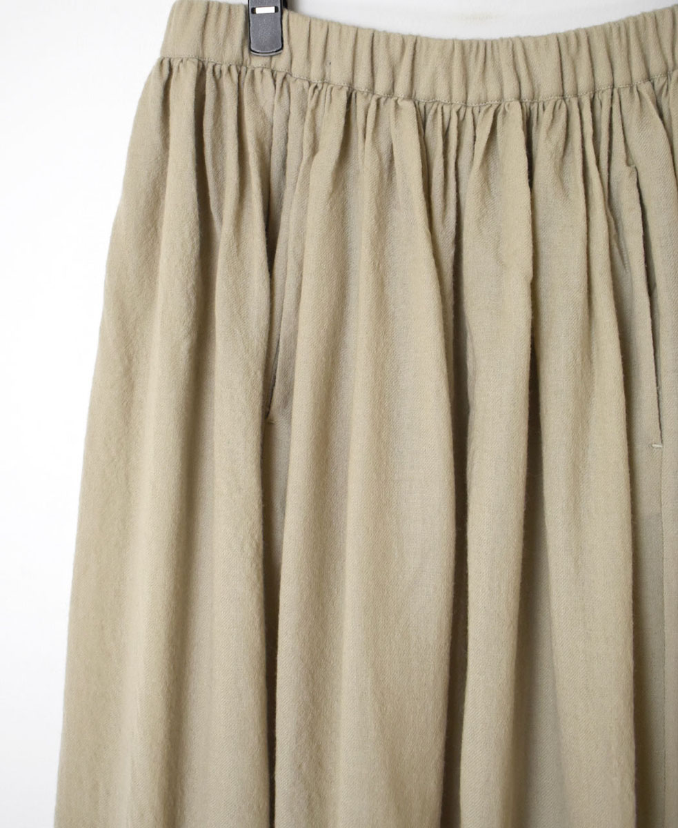 NMDS23583 (スカート) BOILED WOOL PLAIN RAJASTHAN TUCK GATHERED SKIRT WITH LINING