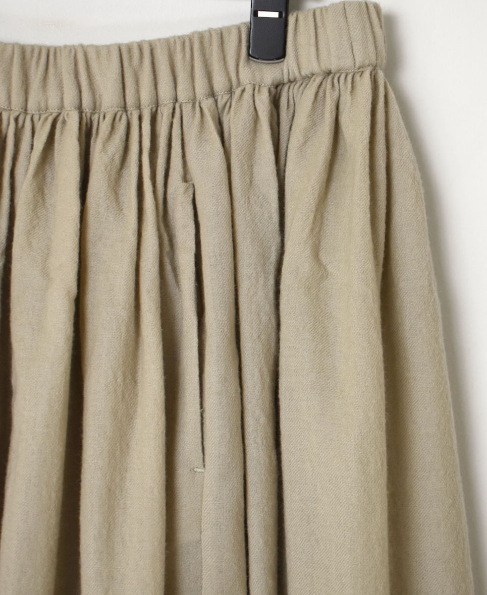 NMDS23583 (スカート) BOILED WOOL PLAIN RAJASTHAN TUCK GATHERED SKIRT WITH LINING