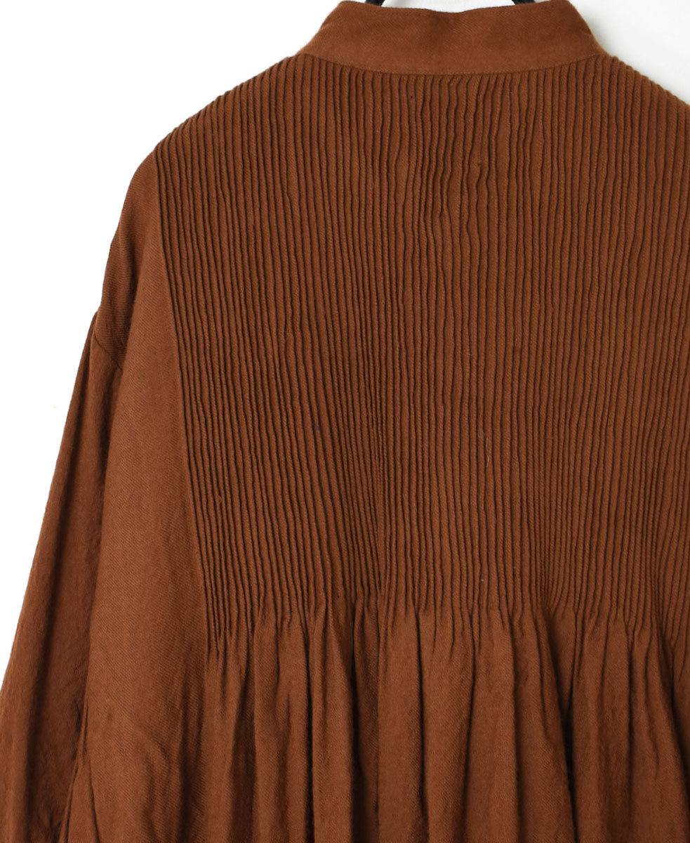 NMDS23582 (ワンピース) BOILED WOOL PLAIN BANDED SHIRT DRESS WITH MINI PINTUCK