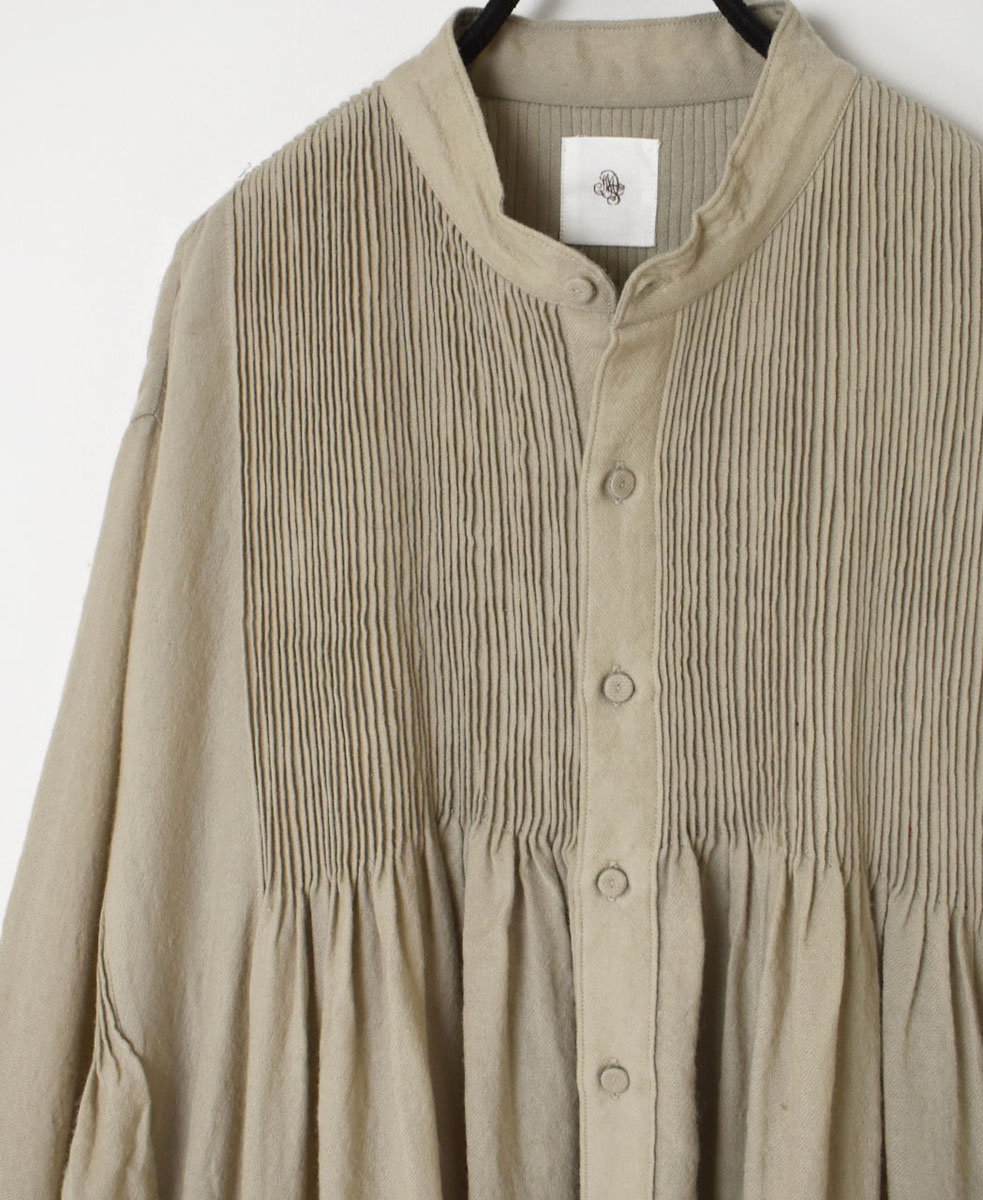 NMDS23582 (ワンピース) BOILED WOOL PLAIN BANDED SHIRT DRESS WITH MINI PINTUCK