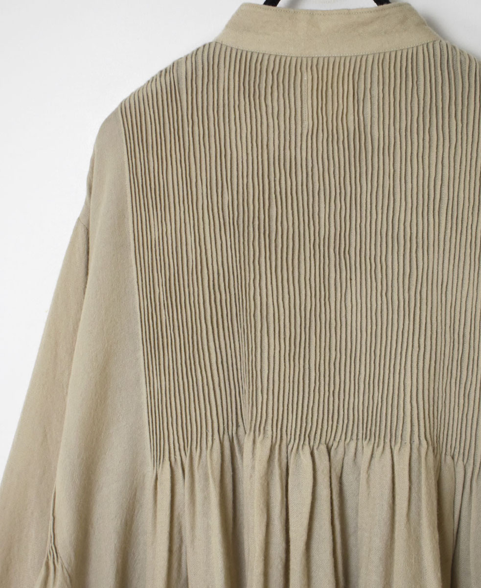 NMDS23582 (ワンピース) BOILED WOOL PLAIN BANDED SHIRT DRESS WITH MINI PINTUCK