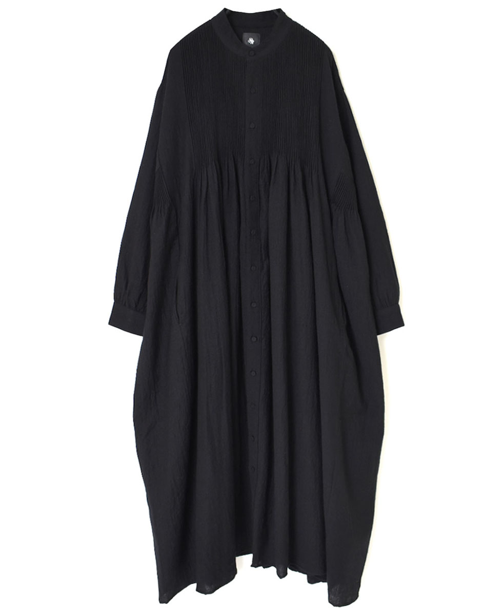 NMDS23582 (ワンピース) BOILED WOOL PLAIN BANDED SHIRT DRESS WITH MINI PINTUCK