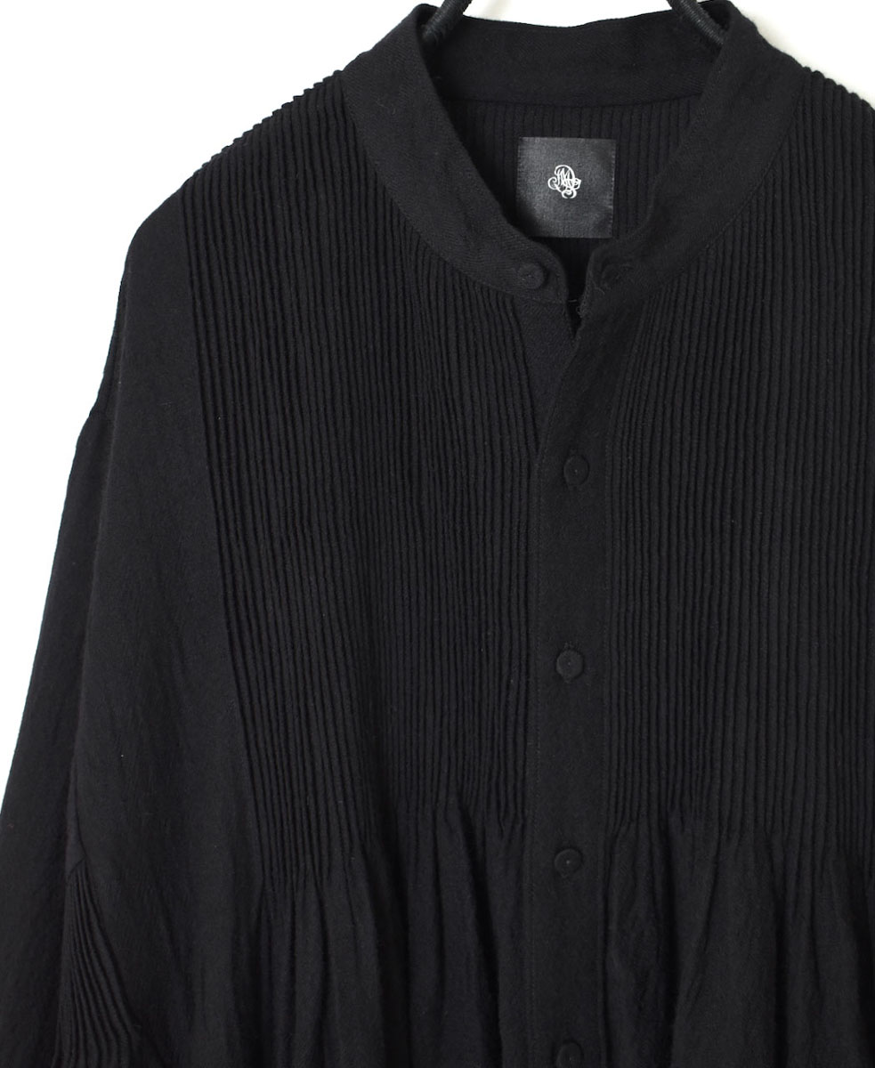 NMDS23582 (ワンピース) BOILED WOOL PLAIN BANDED SHIRT DRESS WITH MINI PINTUCK