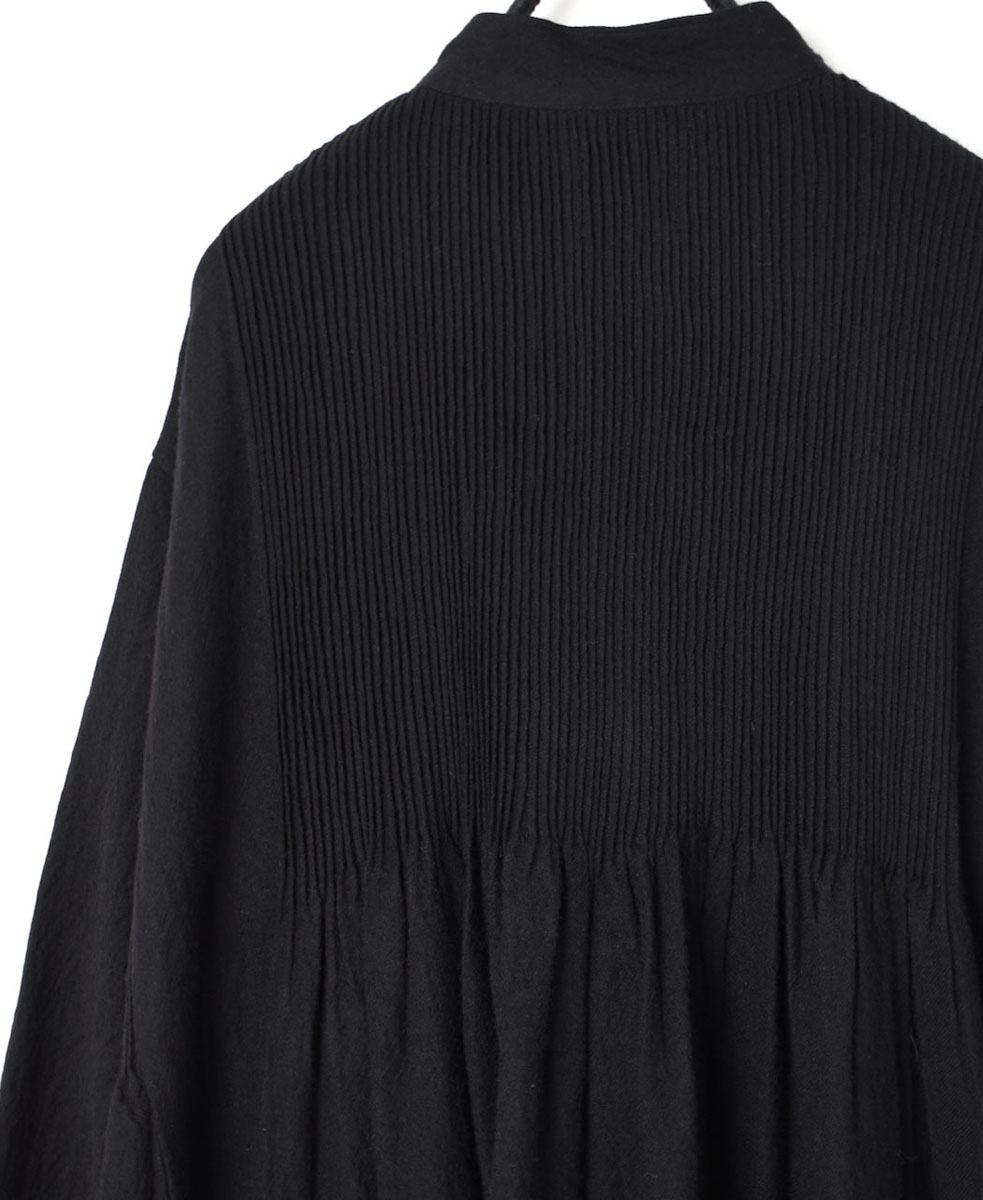 NMDS23582 (ワンピース) BOILED WOOL PLAIN BANDED SHIRT DRESS WITH MINI PINTUCK