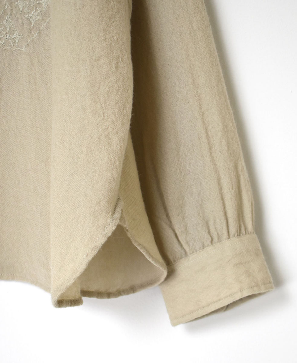 NMDS23581 (シャツ) BOILED WOOL PLAIN BACK OPENING STAND COLLAR SHIRT