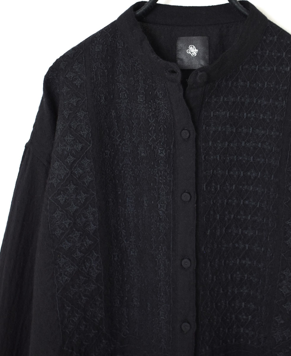 NMDS20561 (シャツ) BOILED WOOL PLAIN BAND COLLAR EMB SHIRT