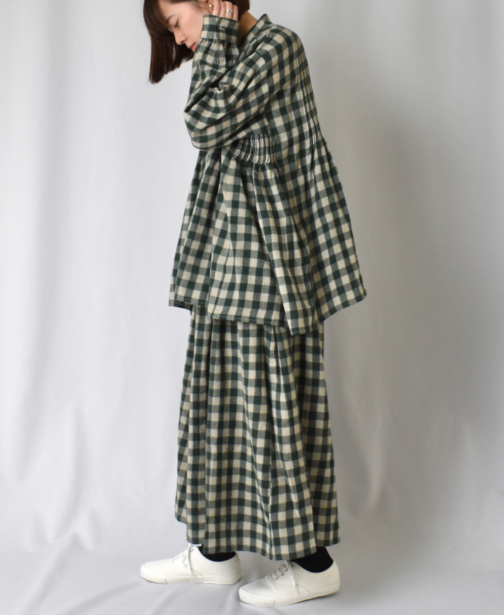 NMDS23595 (キュロット) BOILED WOOL BIG GINGHAM CHECK GATHERED CULOTTES