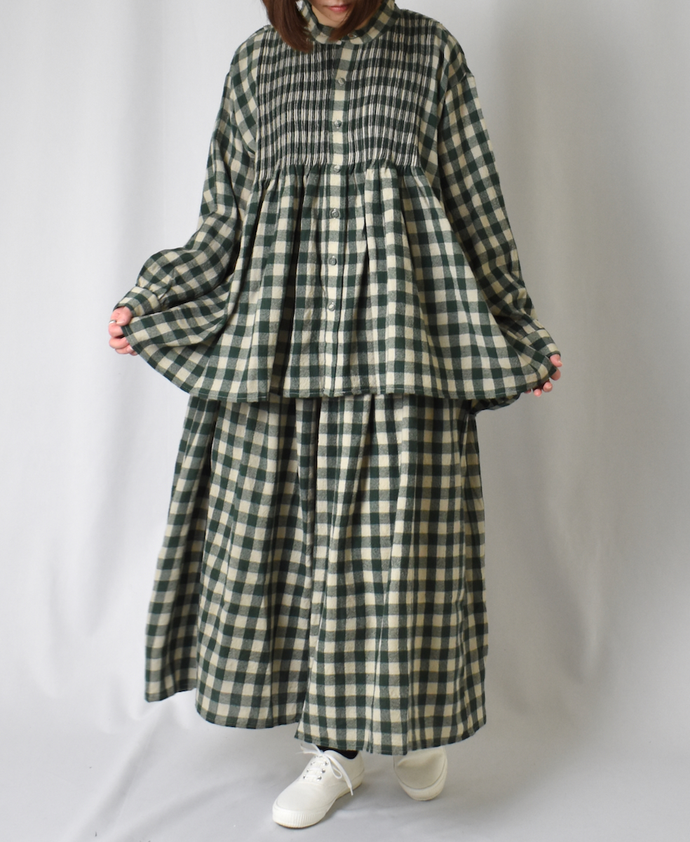 NMDS23595 (キュロット) BOILED WOOL BIG GINGHAM CHECK GATHERED CULOTTES
