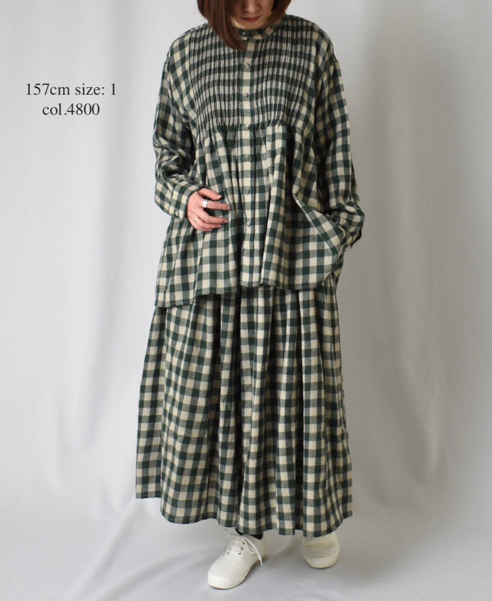 NMDS23595 (キュロット) BOILED WOOL BIG GINGHAM CHECK GATHERED CULOTTES