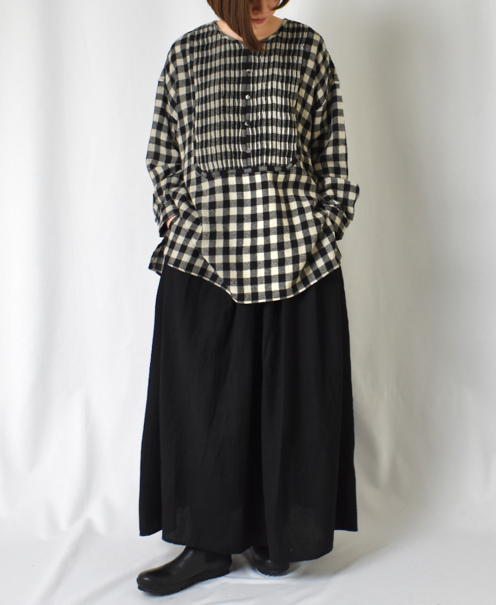 NMDS23583 (スカート) BOILED WOOL PLAIN RAJASTHAN TUCK GATHERED SKIRT WITH LINING