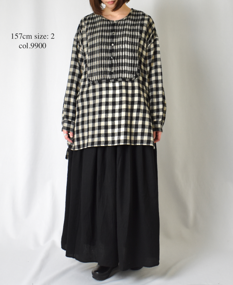 NMDS23583 (スカート) BOILED WOOL PLAIN RAJASTHAN TUCK GATHERED SKIRT WITH LINING