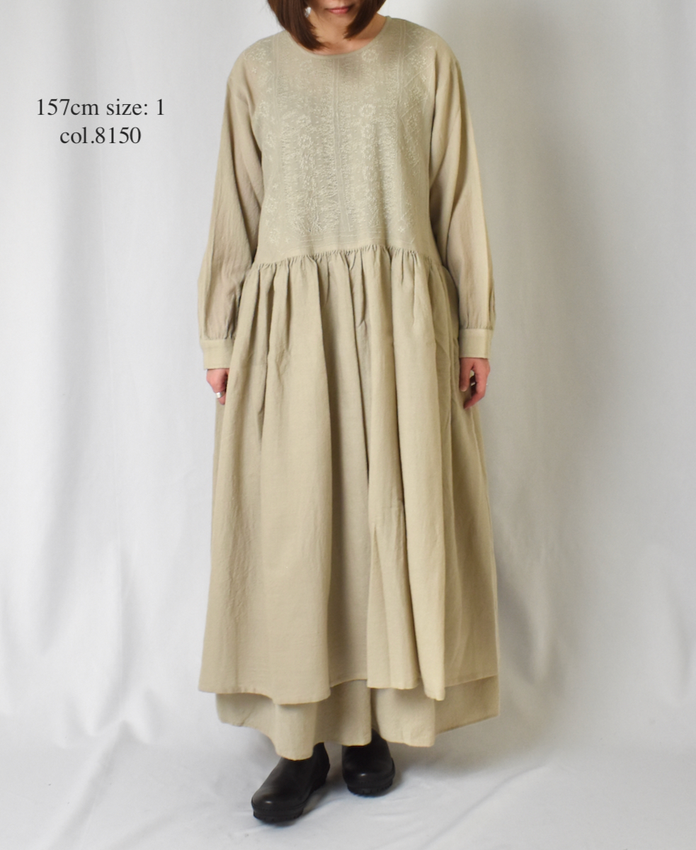 NMDS22571 (ワンピース) BOILED WOOL PLAIN BACK OPENING EMB DRESS