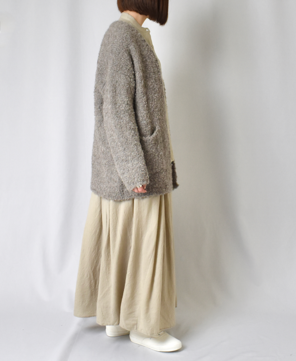 NMDS23583 (スカート) BOILED WOOL PLAIN RAJASTHAN TUCK GATHERED SKIRT WITH LINING