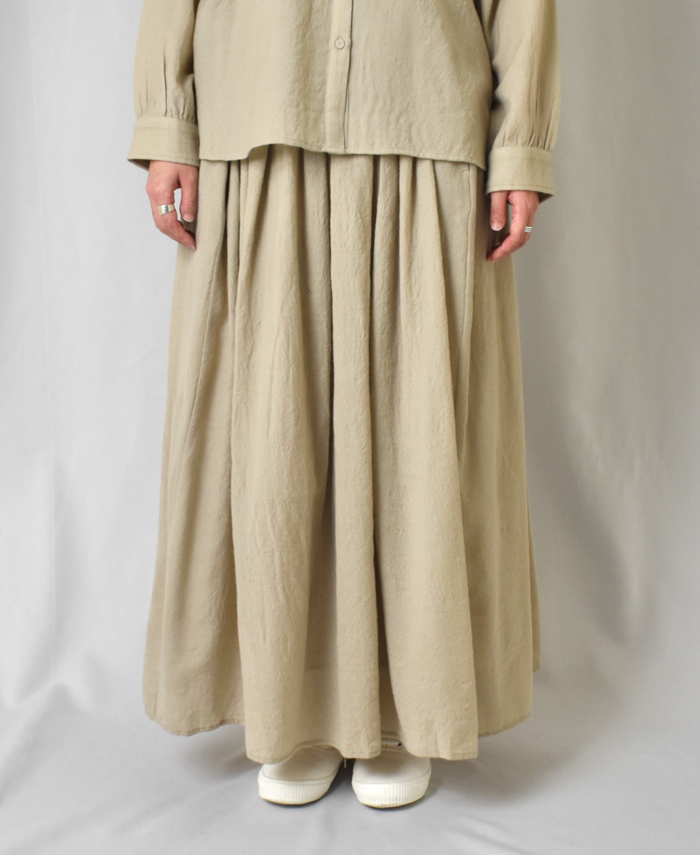 NMDS23583 (スカート) BOILED WOOL PLAIN RAJASTHAN TUCK GATHERED SKIRT WITH LINING