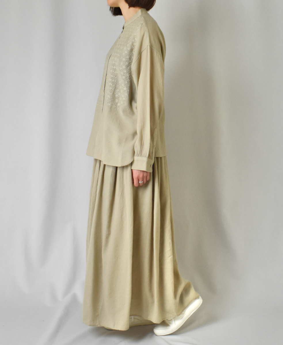 NMDS23583 (スカート) BOILED WOOL PLAIN RAJASTHAN TUCK GATHERED SKIRT WITH LINING