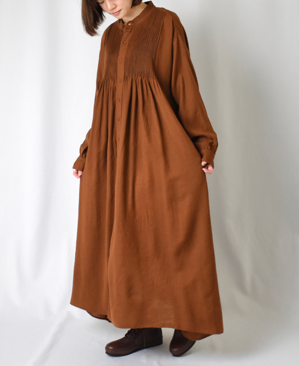 NMDS23582 (ワンピース) BOILED WOOL PLAIN BANDED SHIRT DRESS WITH MINI PINTUCK