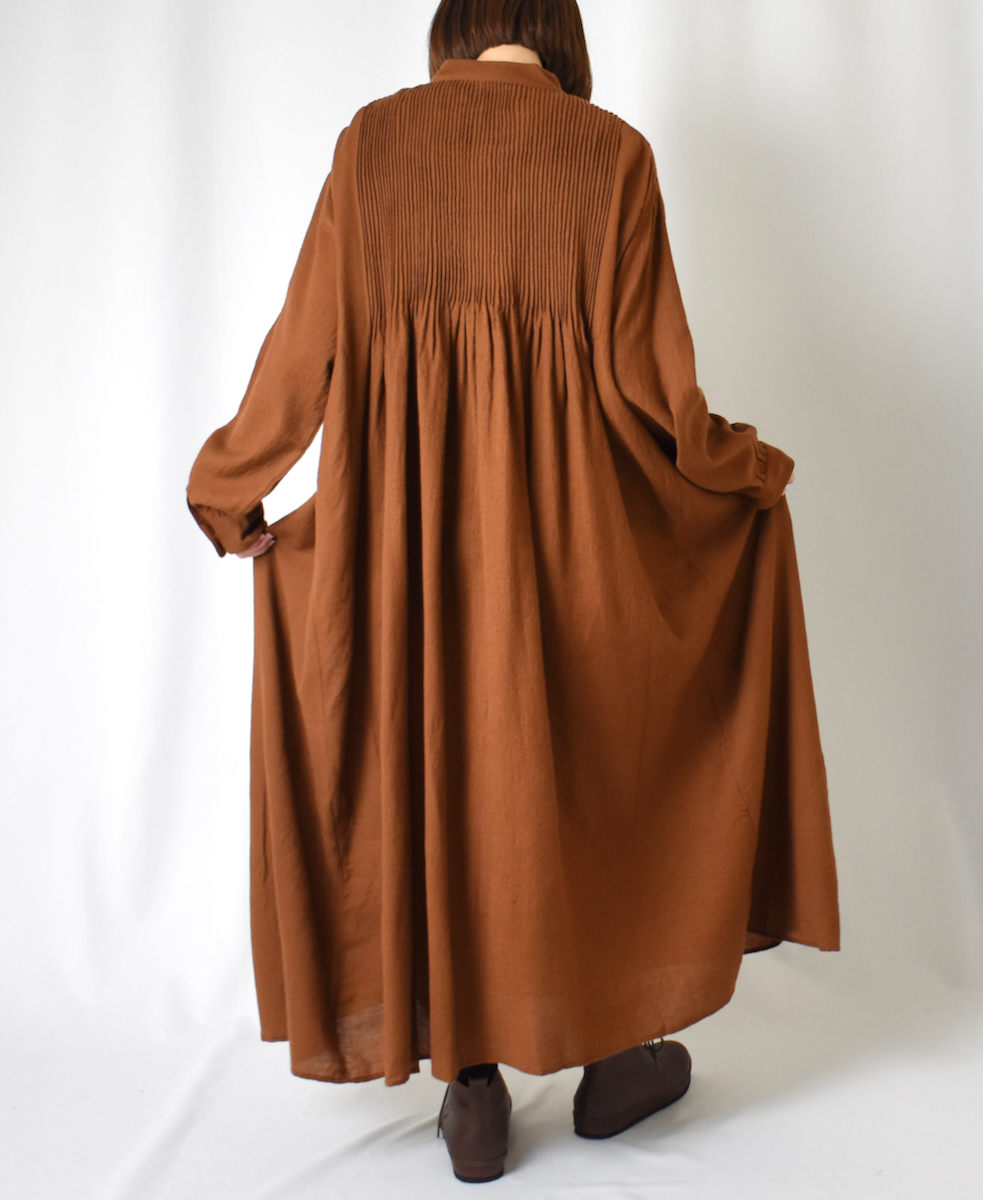 NMDS23582 (ワンピース) BOILED WOOL PLAIN BANDED SHIRT DRESS WITH MINI PINTUCK