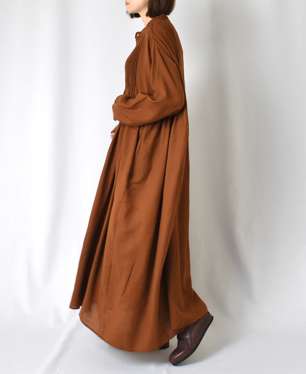 NMDS23582 (ワンピース) BOILED WOOL PLAIN BANDED SHIRT DRESS WITH MINI PINTUCK