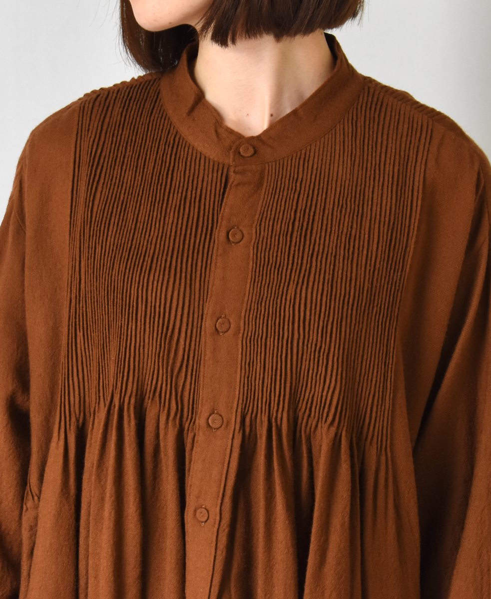NMDS23582 (ワンピース) BOILED WOOL PLAIN BANDED SHIRT DRESS WITH MINI PINTUCK