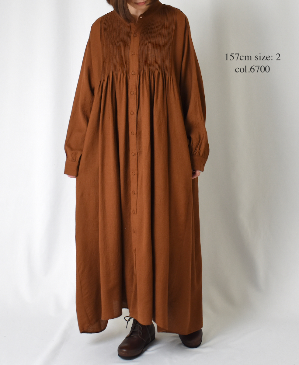 NMDS23582 (ワンピース) BOILED WOOL PLAIN BANDED SHIRT DRESS WITH MINI PINTUCK