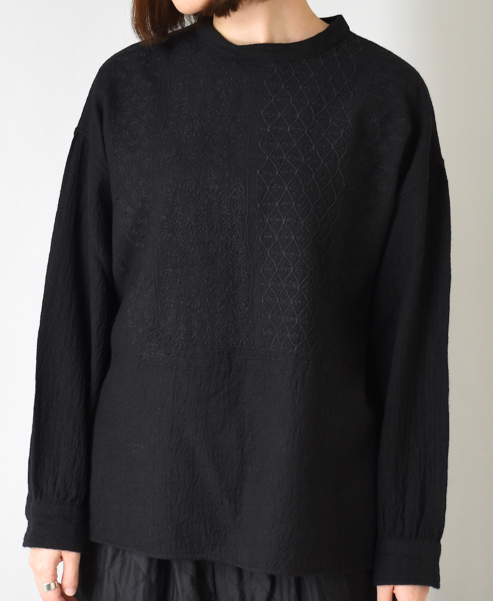 NMDS23581 (シャツ) BOILED WOOL PLAIN BACK OPENING STAND COLLAR SHIRT