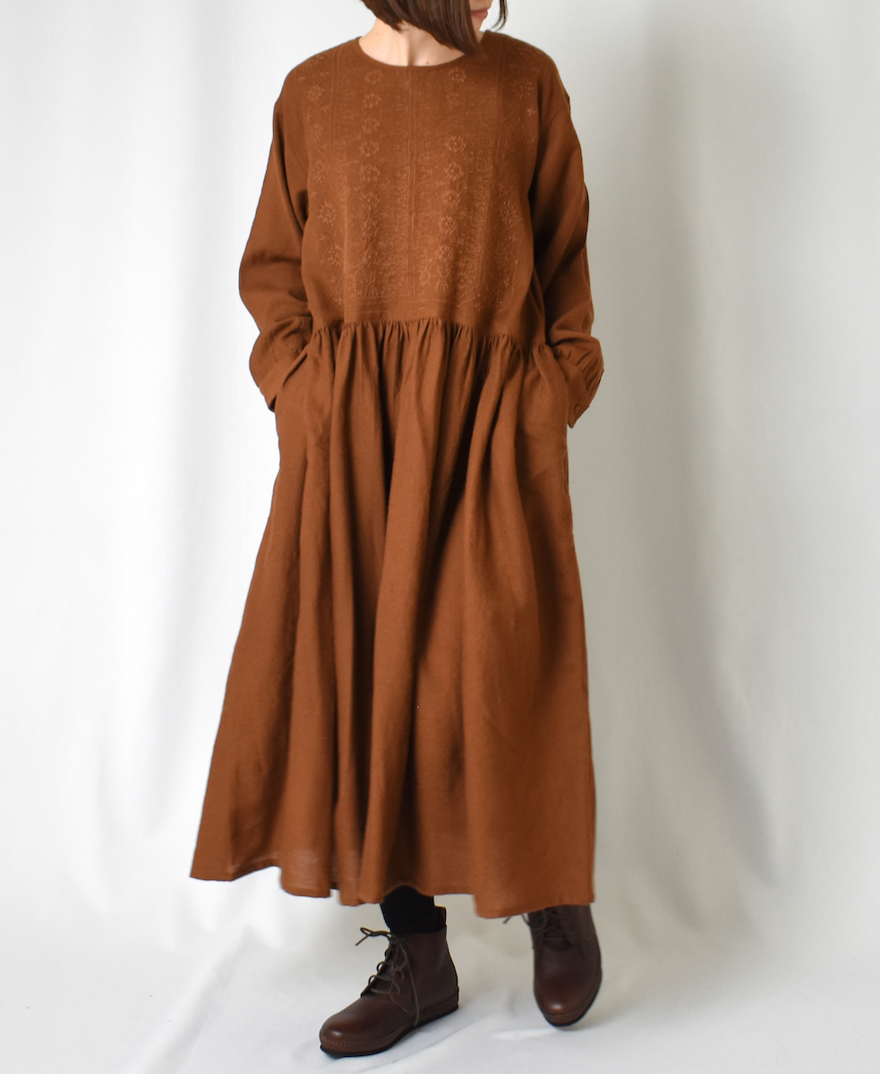 NMDS22571 (ワンピース) BOILED WOOL PLAIN BACK OPENING EMB DRESS