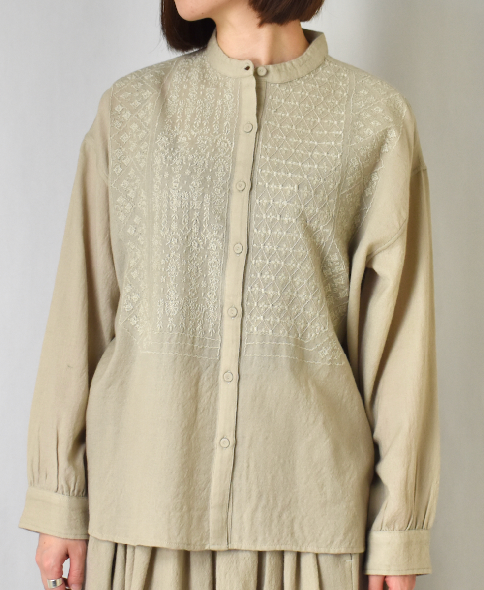 NMDS20561 (シャツ) BOILED WOOL PLAIN BAND COLLAR EMB SHIRT
