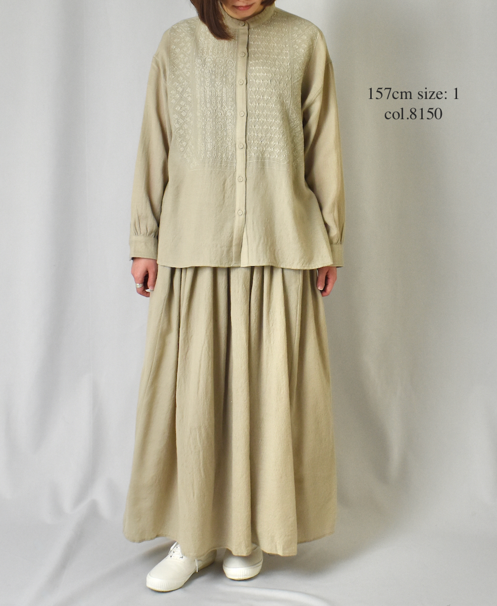 NMDS20561 (シャツ) BOILED WOOL PLAIN BAND COLLAR EMB SHIRT