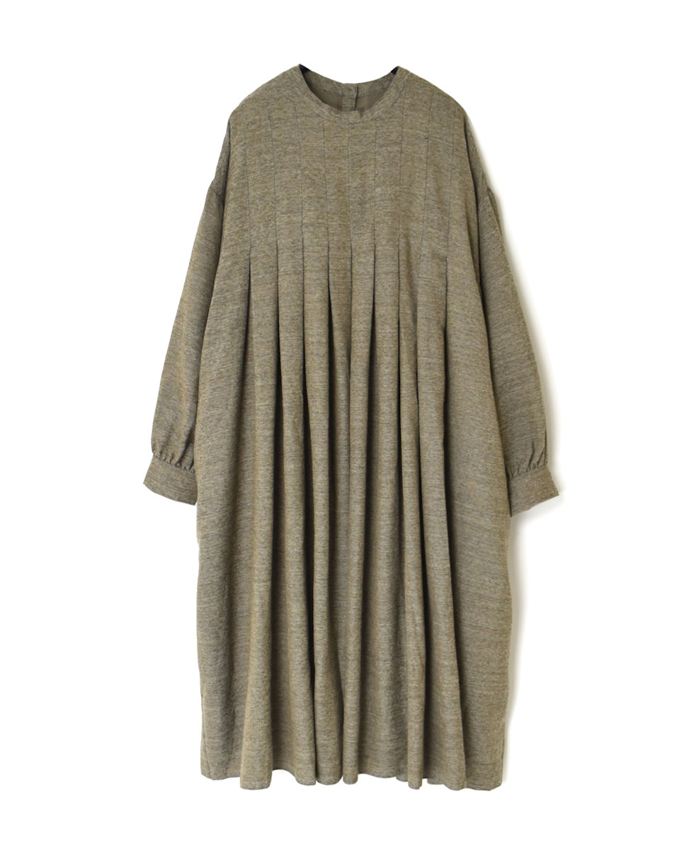 INMDS23753 (ワンピース) TWIST YARN WOOL INVERTED PLEAT STAND COLLAR DRESS