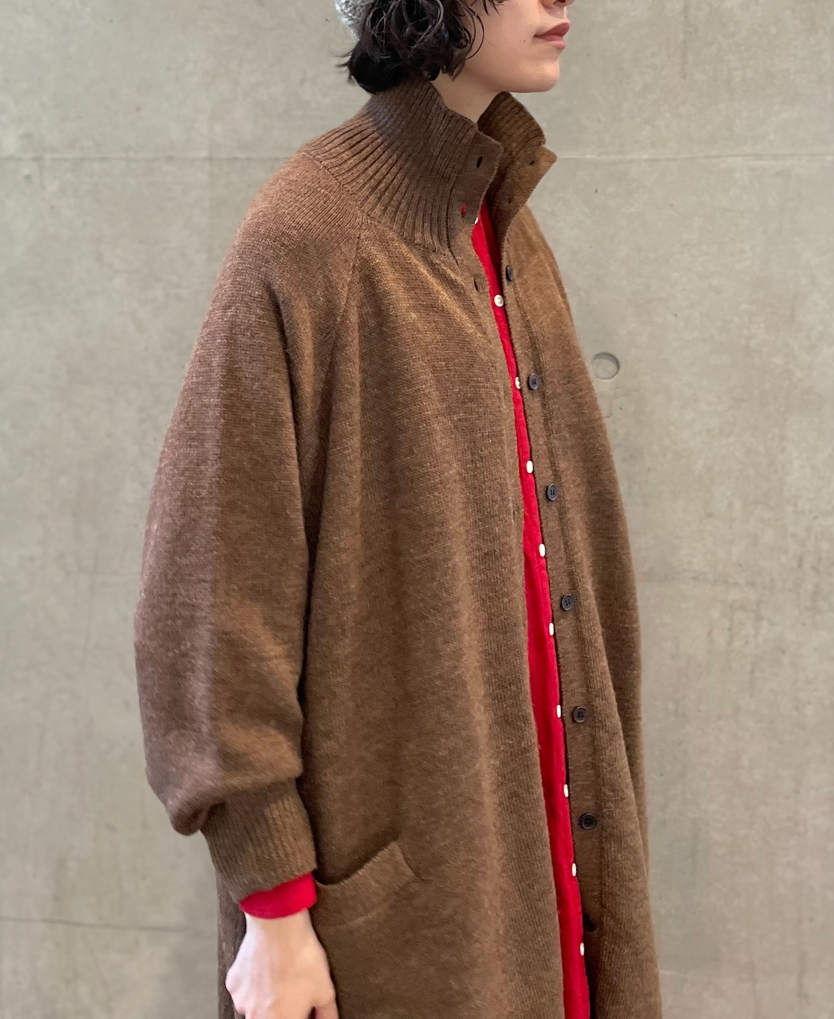 GNSL22703 (カーディガン) 5GG 2PLY COTOSWOLDS TURTLE NECK BUTTON LONG CARDIGAN