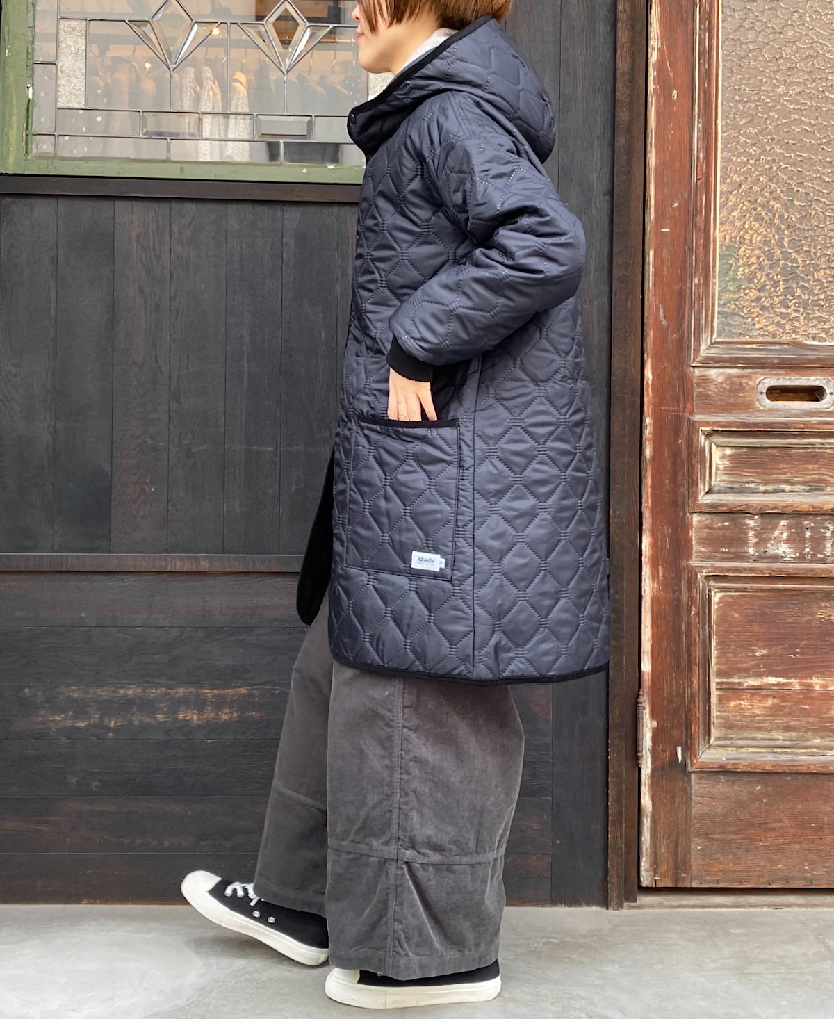NAM2352PP (コート) POLY×POLY HEAT QUILT OVERSIZED MID-LENGTH HOODED COAT WITH RIBBED CUFF