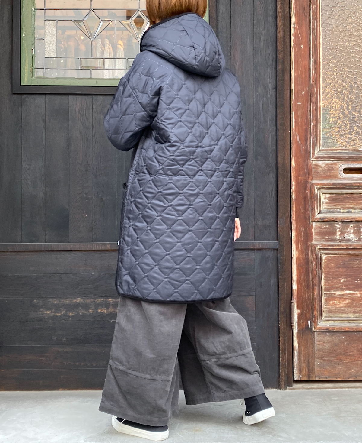 NAM2352PP (コート) POLY×POLY HEAT QUILT OVERSIZED MID-LENGTH HOODED COAT WITH RIBBED CUFF